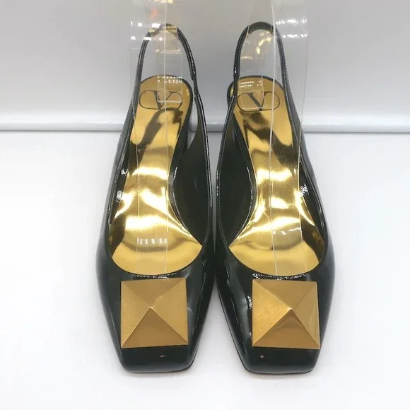 Valentino One Stud Slingback Pumps Black Patent Leather Size 36.5 NEW - Picture 3 of 10